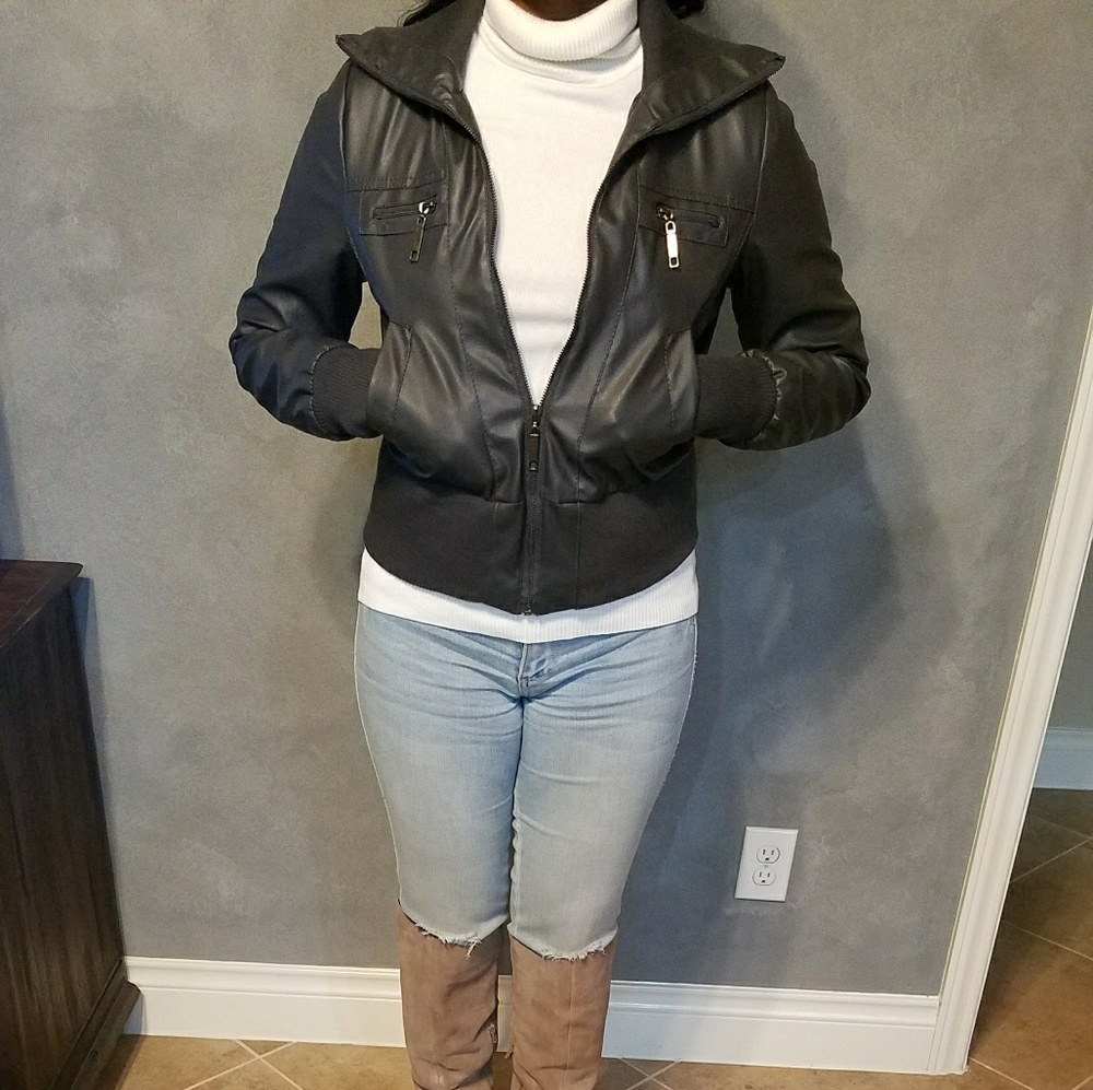 Stylish Dark Gray Moto Jacket - Picture 2 of 2